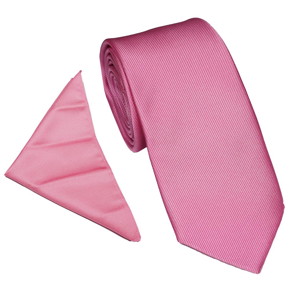 PLAIN POLY TWILL TIE SET - PINK