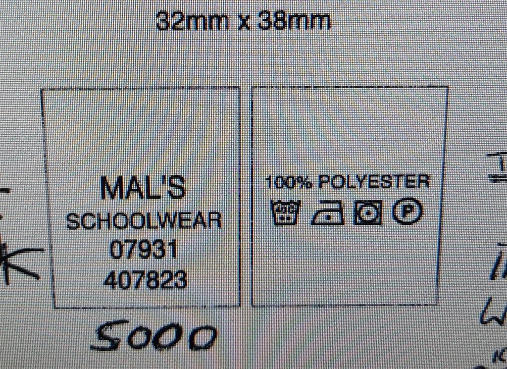 MAL'S TIE LABELS 32MM X 38MM