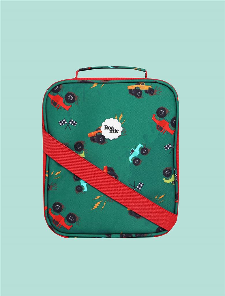 ROAMIE insulated kids school lunch bag in Monster Trucks