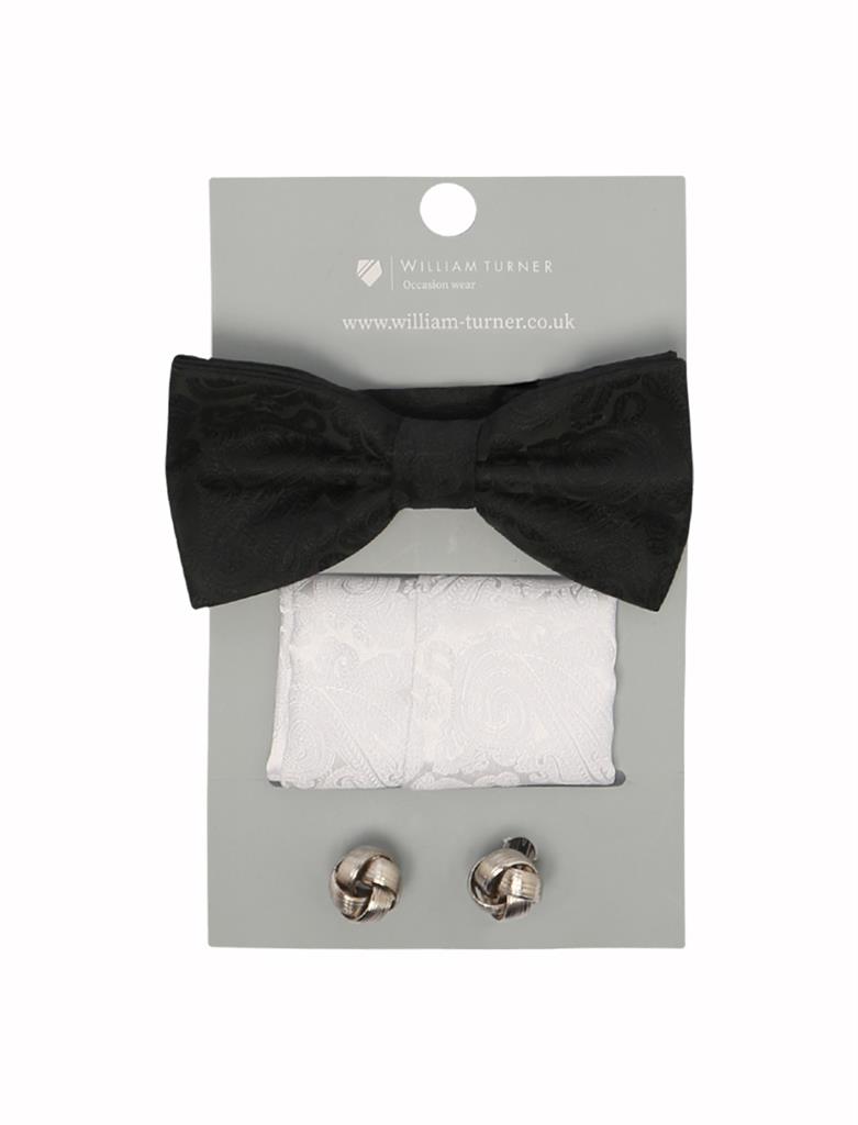 PAISLEY BOW TIE GIFT SET - BLACK/WHITE