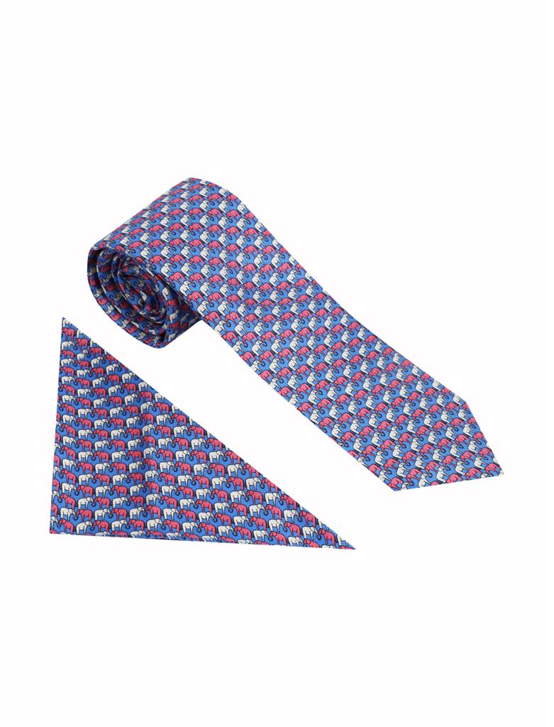 SILK ELEPHANT TIE SET
