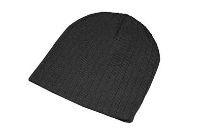 RIBBED KNITTED BEANIE HAT - BLACK