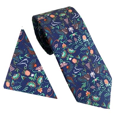 COTTON PRINT BIRD SET - NAVY/ORANGE