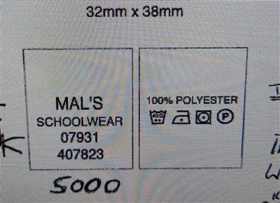 MAL'S TIE LABELS 32MM X 38MM