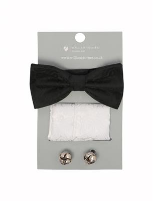 PAISLEY BOW TIE GIFT SET - BLACK/WHITE
